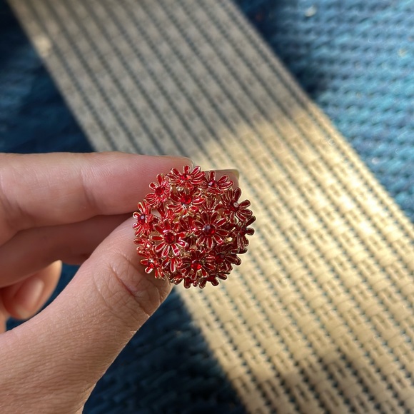Vintage Ruby Daisy Flower Gold 14k plated  Ring - Picture 9 of 11